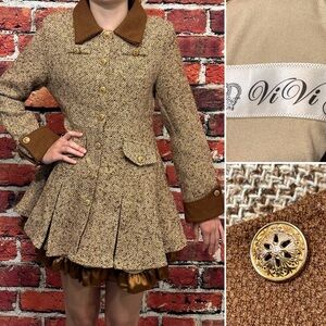 ViVi WOMENS MINI DRESS SIZE SMALL TWEED PLEATED RUFFLED AUTUMN FALL ZIP UP LINED